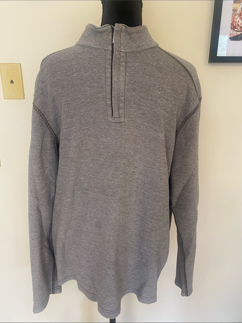 Kirkland Signature Men's Large Gray 1/4 Zip Pullover Sweater Mock Neck - Flaws